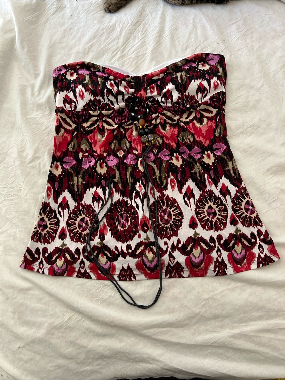 Y2K Boho Floral Tube Top in Red, Pink, Black